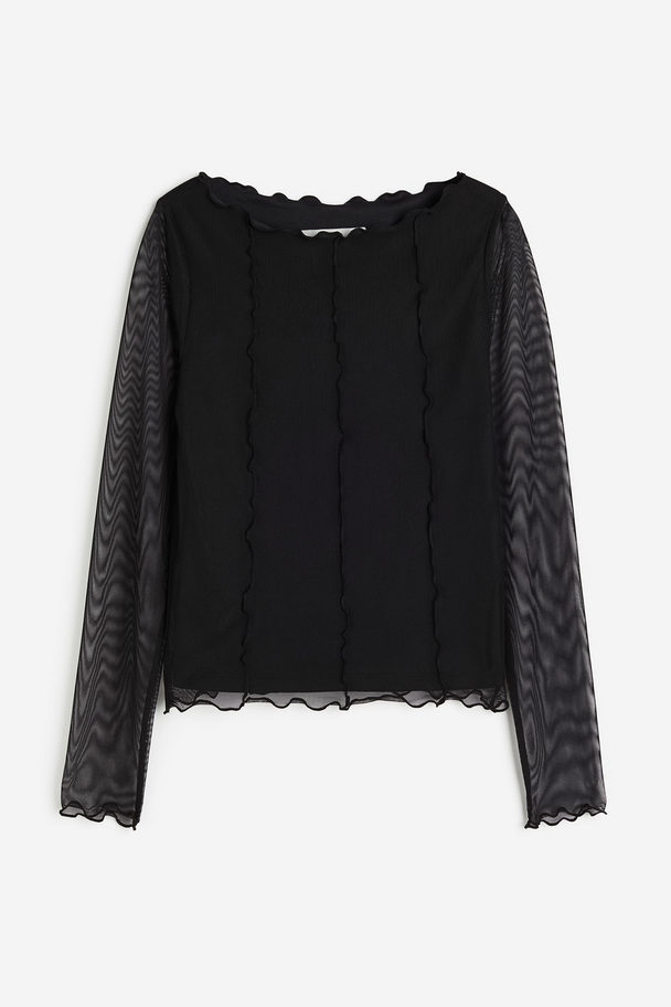 H&M Top Met Overlockt Detail Zwart