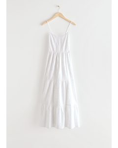 Strappy Tiered Midi Dress White