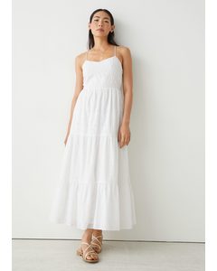 Strappy Tiered Midi Dress White