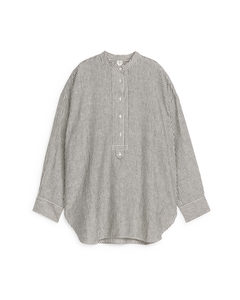 Pop-over Linen Shirt White/black