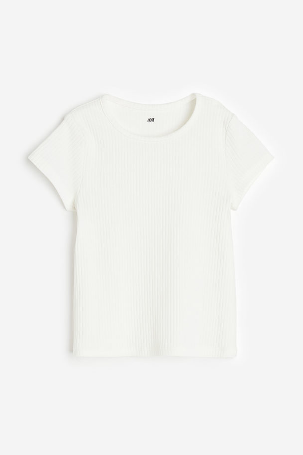 H&M Geripptes Baumwollshirt Weiß