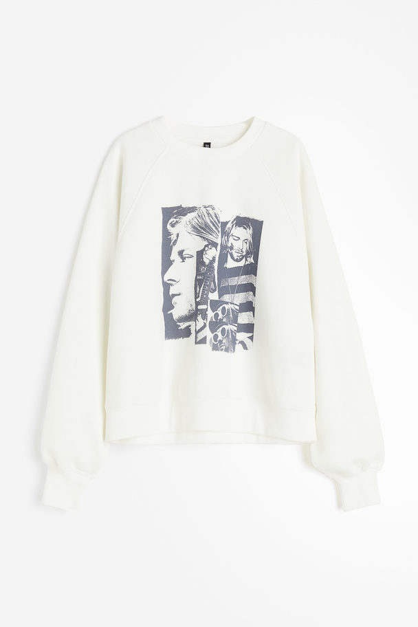 H&M Sweatshirt Med Tryk Creme/kurt Cobain