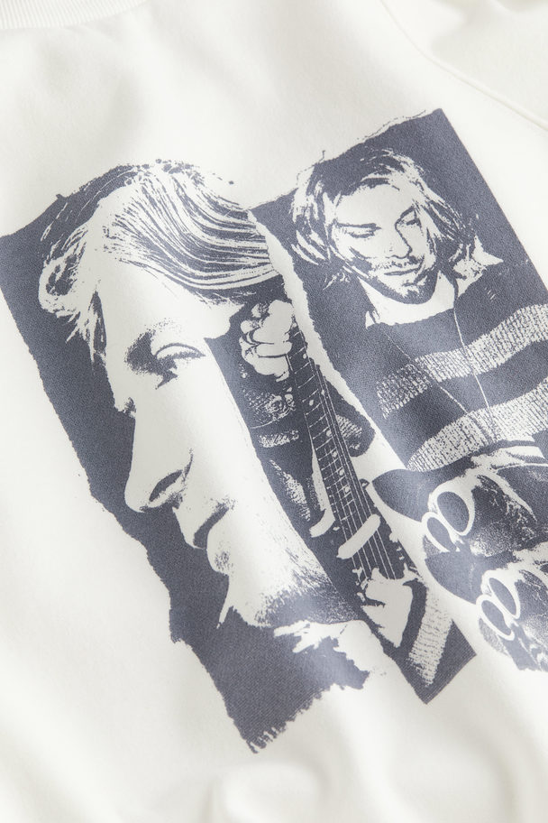 H&M Printed Sweatshirt Cream/kurt Cobain
