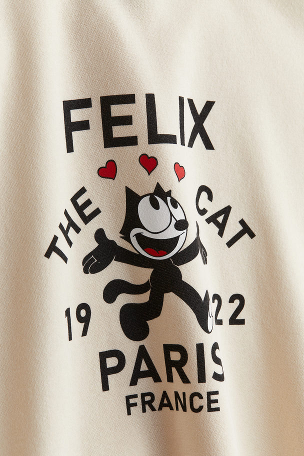 H&M Printed Sweatshirt Light Beige/felix The Cat