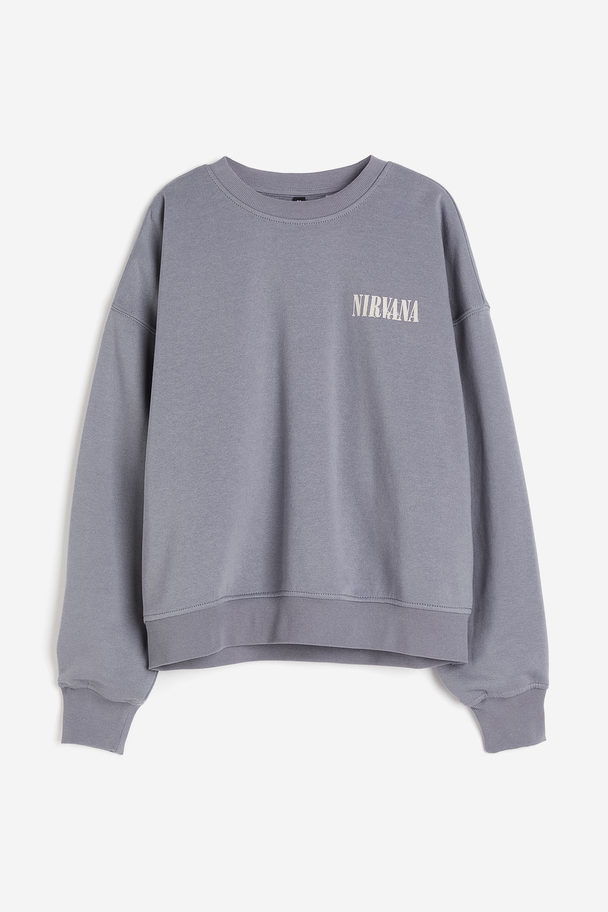 H&M Sweatshirt Med Trykk Grå/nirvana