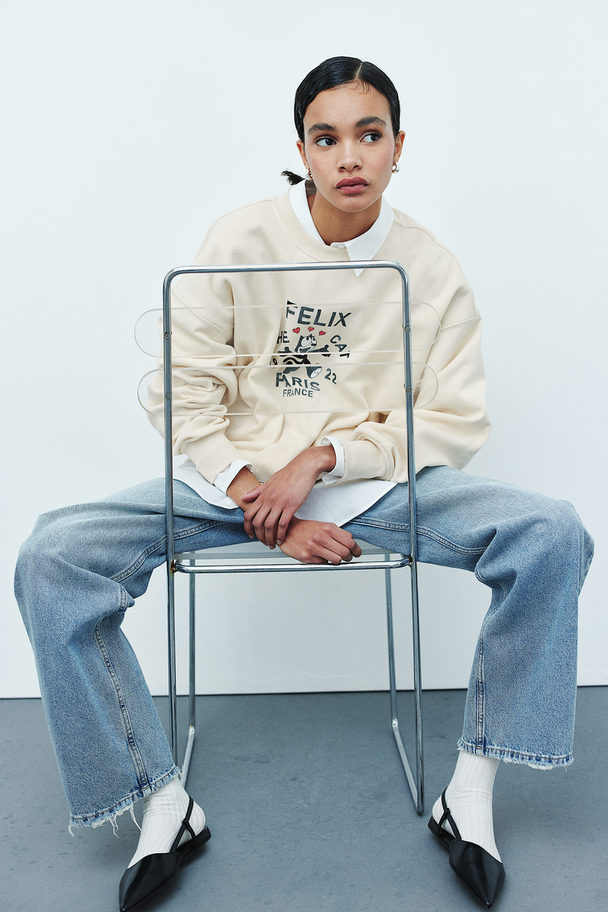 H&M Sweatshirt mit Print Hellbeige/Felix der Kater