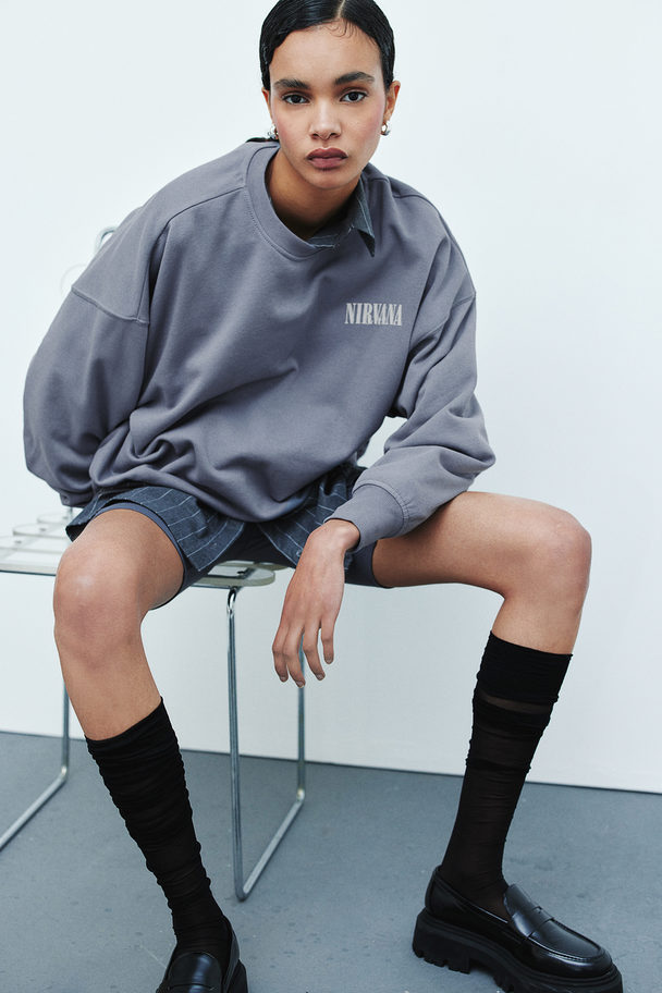 H&M Printed Sweatshirt Grey/nirvana