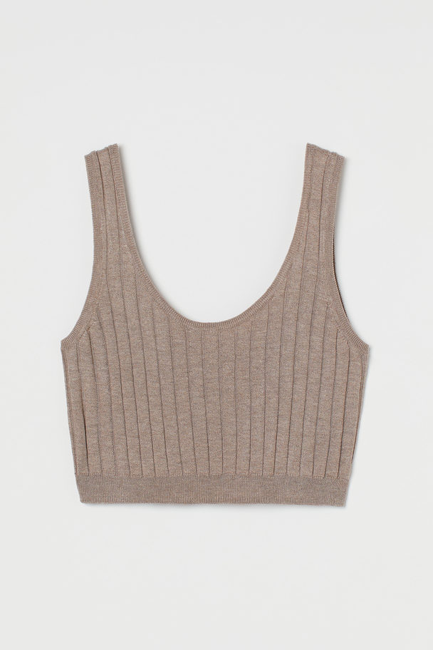 H&M Rib-knit Cropped Top Greige