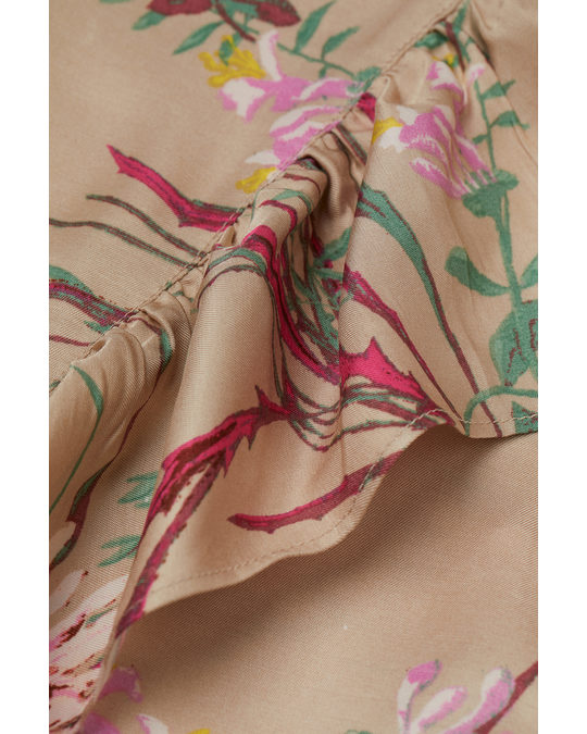 H&M Flounce-trimmed Dress Light Beige/floral