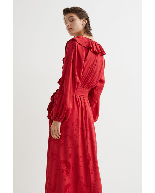 H&M Flounce-trimmed Dress Red/floral