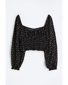 H&m+ Smocked Blouse Black/small Flowers