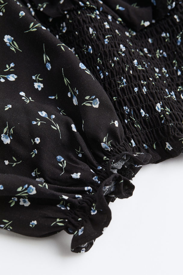H&M H&m+ Smocked Blouse Black/small Flowers