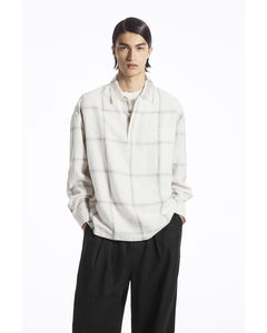 Oversized Checked Half-placket Shirt White / Checked