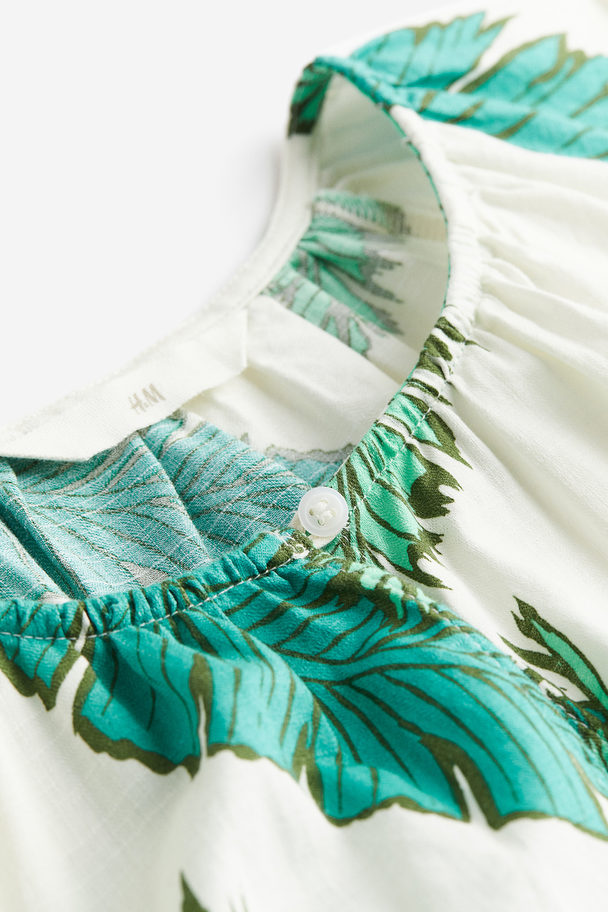 H&M Tie-belt Dress Cream/palm Trees