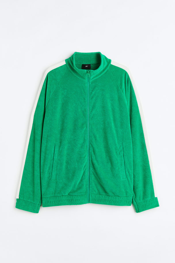 H&M Relaxed Fit Terry Track Jacket Bright Green