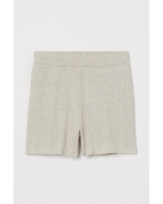 H&M Rib-knit Shorts Light Beige Marl