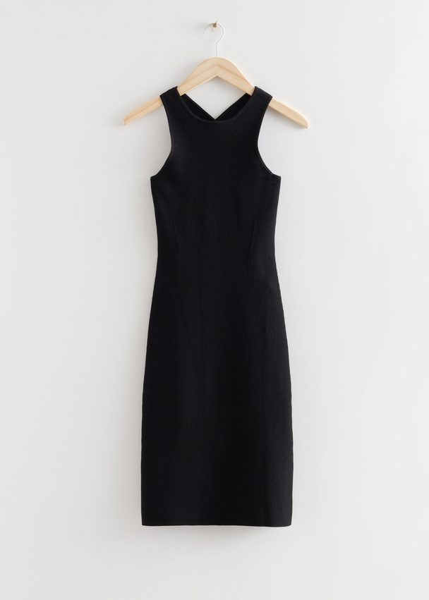 & Other Stories Fitted Open Back Knitted Midi Dress Black