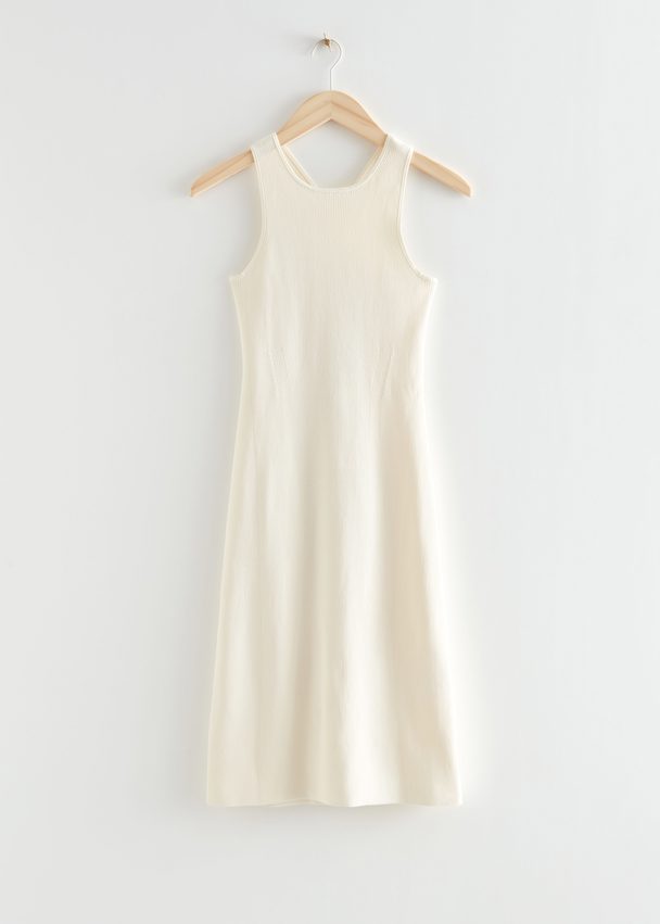 & Other Stories Fitted Open Back Knitted Midi Dress Cream