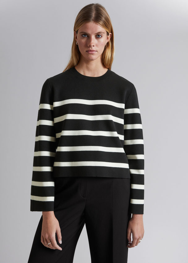 & Other Stories Wide-sleeve Knit Sweater Ivory/black Striped