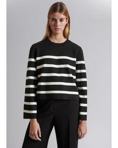 Wide-sleeve Knit Sweater Ivory/black Striped