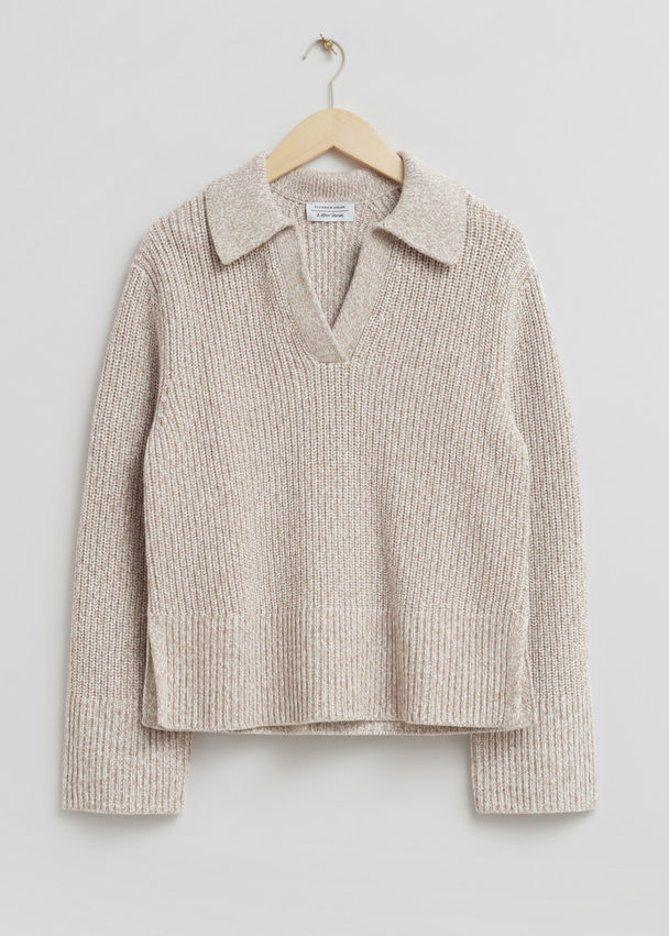 & Other Stories Knitted Wide Cuff Jumper Dusty Beige