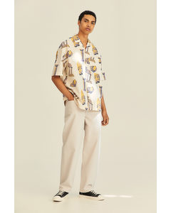 Oversized Fit Patterned Resort Shirt Cream/patterned