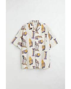 Oversized Fit Patterned Resort Shirt Cream/patterned