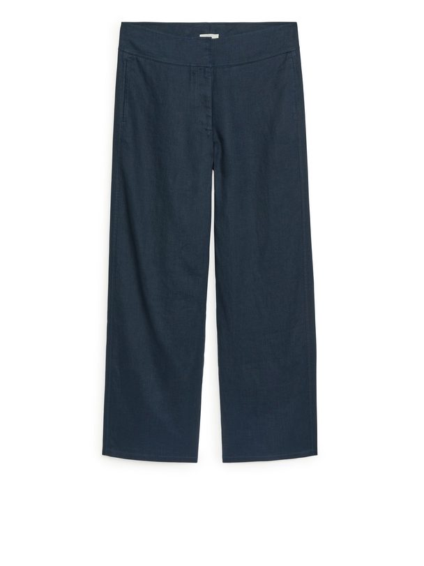 ARKET Low-waist Linen Trousers Navy Blue