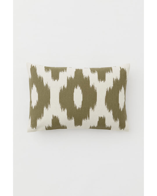 H&M HOME Cotton Canvas Cushion Cover Khaki Green/patterned