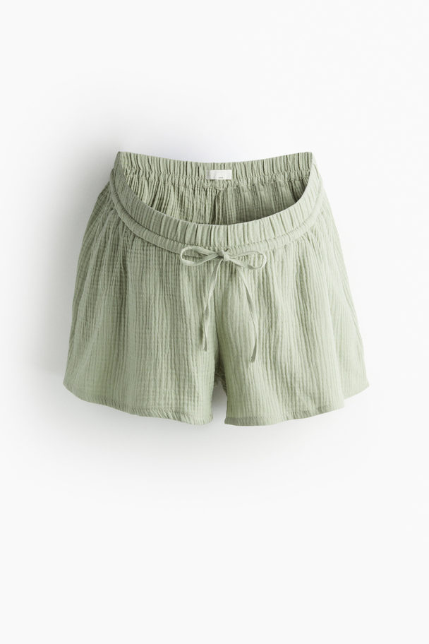 H&M Mama Before & After Shorts I Bomuldsmusselin Lys Kakigrøn