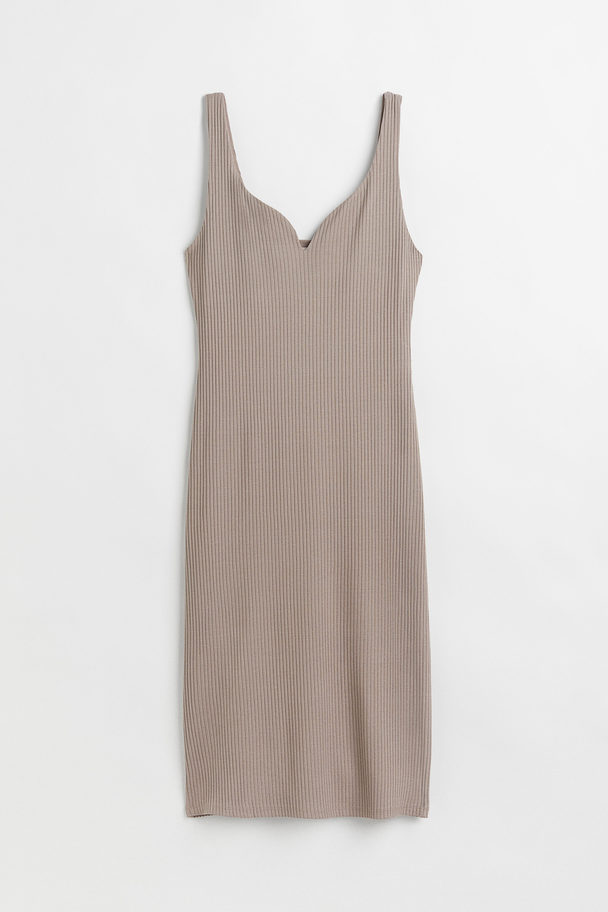 H&M Ribbed Bodycon Dress Greige