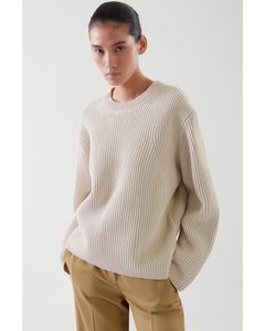 Relaxed-fit Ribbed Jumper Cream