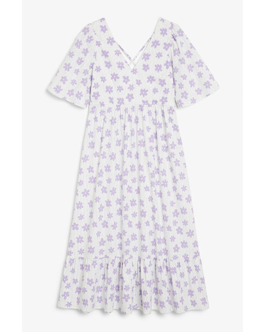 Monki Short Sleeve Maxi Dress White And Purple Flower Print