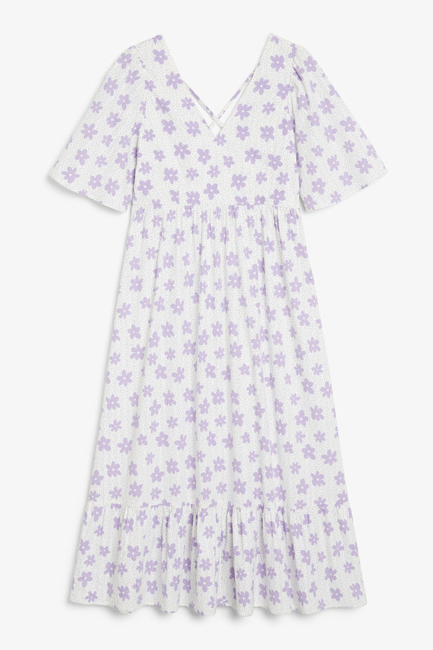 Monki Short Sleeve Maxi Dress White And Purple Flower Print