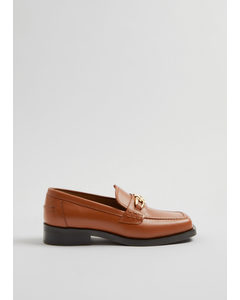 Squared Toe Leather Loafers Cognac