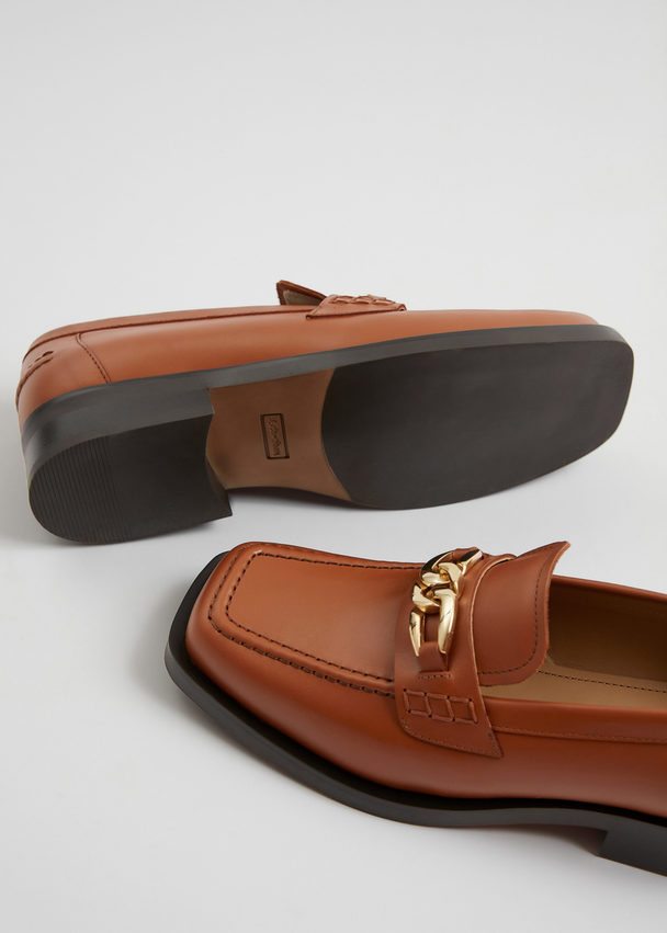 & Other Stories Squared Toe Leather Loafers Cognac