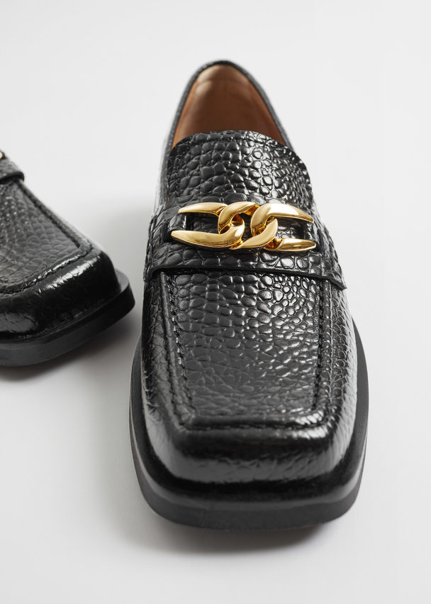 & Other Stories Squared Toe Leather Loafers Black