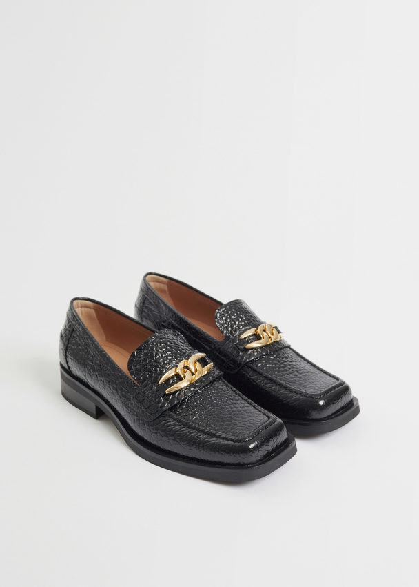 & Other Stories Squared Toe Leather Loafers Black