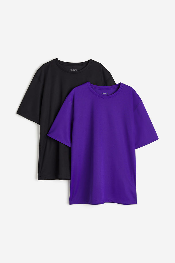 H&M 2-pack Drymove™ Sports Tops Dark Purple/black