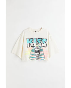 Kurzes T-Shirt mit Druck Cremefarben/KISS