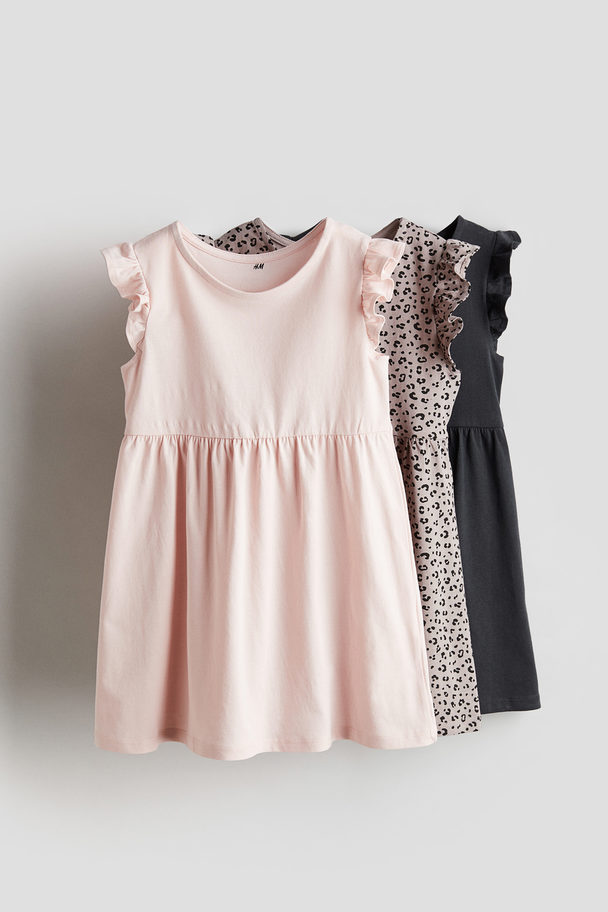 H&M 3-pak Kjole I Jersey Lys Rosa/leopardmønstret
