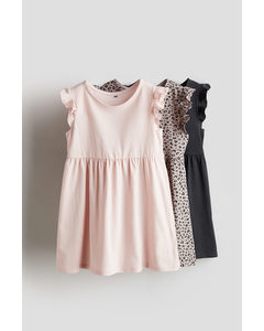 3-pack Jersey Dresses Light Pink/leopard Print