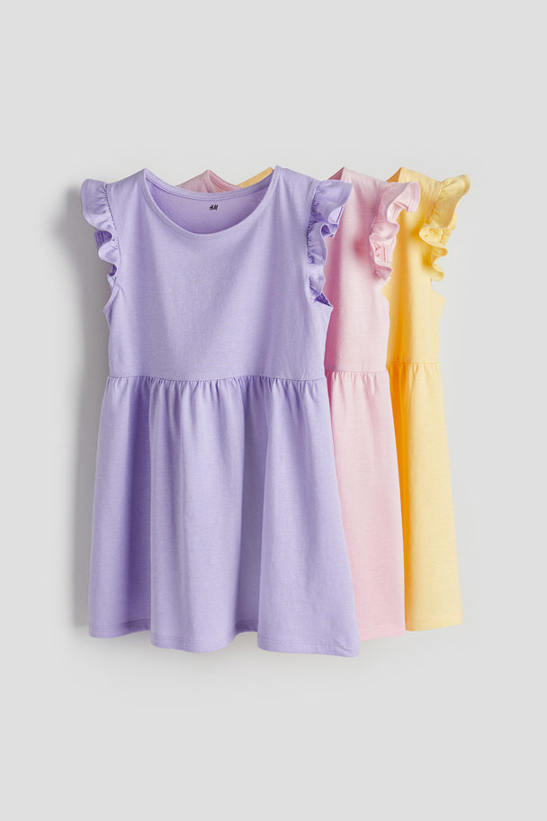 H&M 3-pack Jersey Dresses Light Purple/light Pink