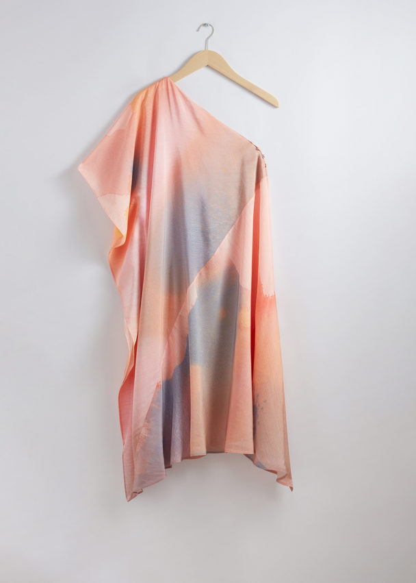 & Other Stories Asymmetrisches One-Shoulder-Midikleid Orangefarbener Print