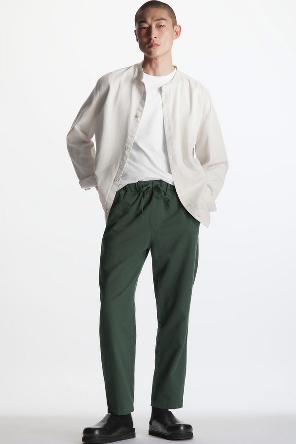 COS Relaxed-fit Drawstring Twill Trousers Dark Green
