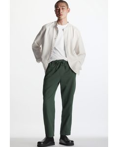 Relaxed-fit Drawstring Twill Trousers Dark Green
