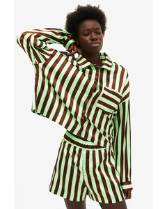 Striped Satin Pyjama Set Green And Brown Stripes