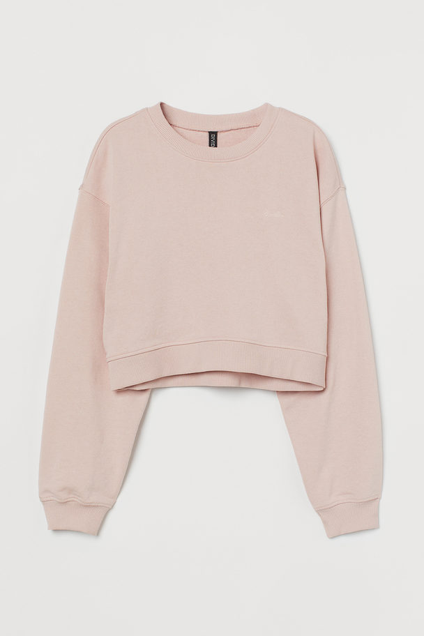 H&M Cropped Sweatshirt Helles Puderrosa/Smile