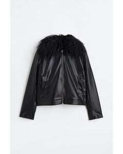 Fluffy-collared Jacket Black