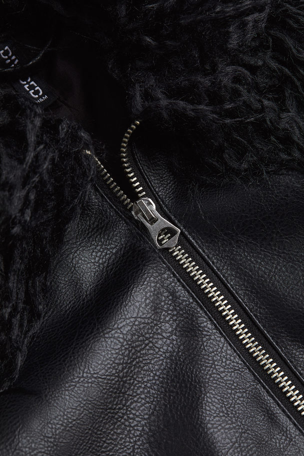 H&M Fluffy-collared Jacket Black